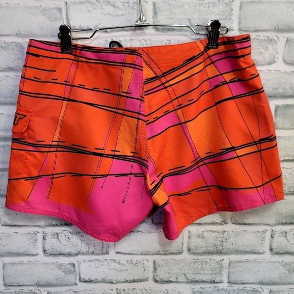 JetPilot Size 5 Bright Neon Color Block Playful Plaid Boardshorts Surf Swim Wake - Picture 2 of 6